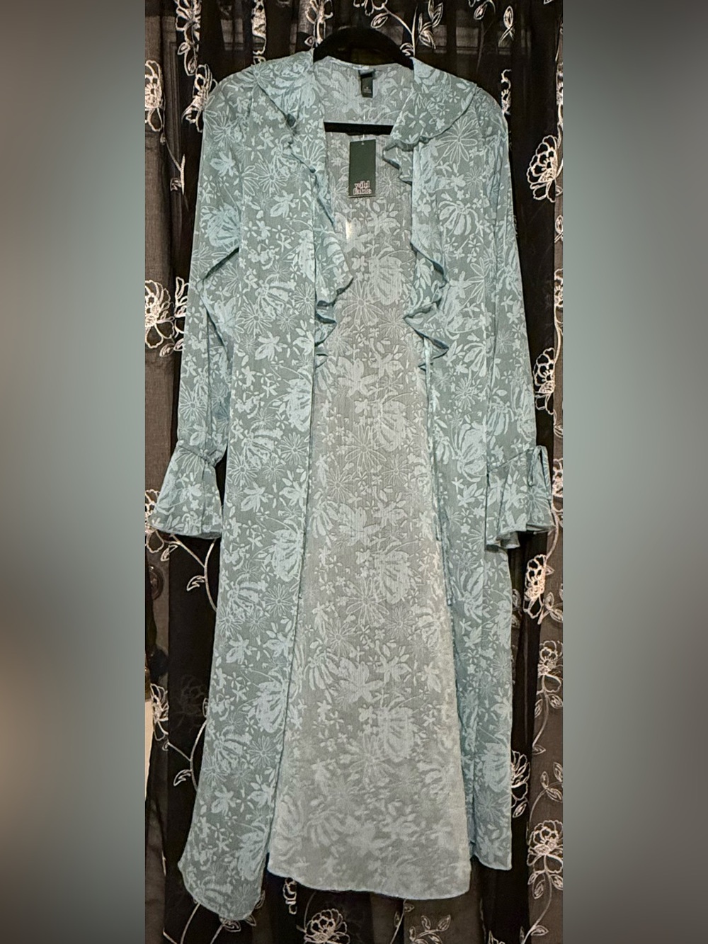 wild fable Light Blue Floral Ruffle Duster